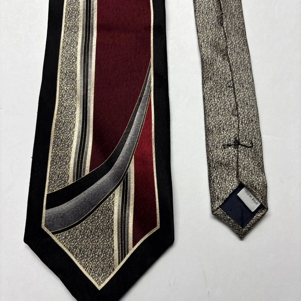Tie, Pierre Cardin Long ABSTRACT Wave Frame Navy Grey Wine‎ Gold Import SILK USA